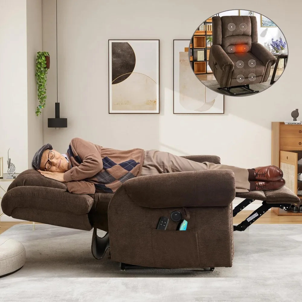 Dual Motor Lay Flat Lift Chairs Recliners for Elderly with Massage and Heat, Upgraded Chenille Infinite Position Large