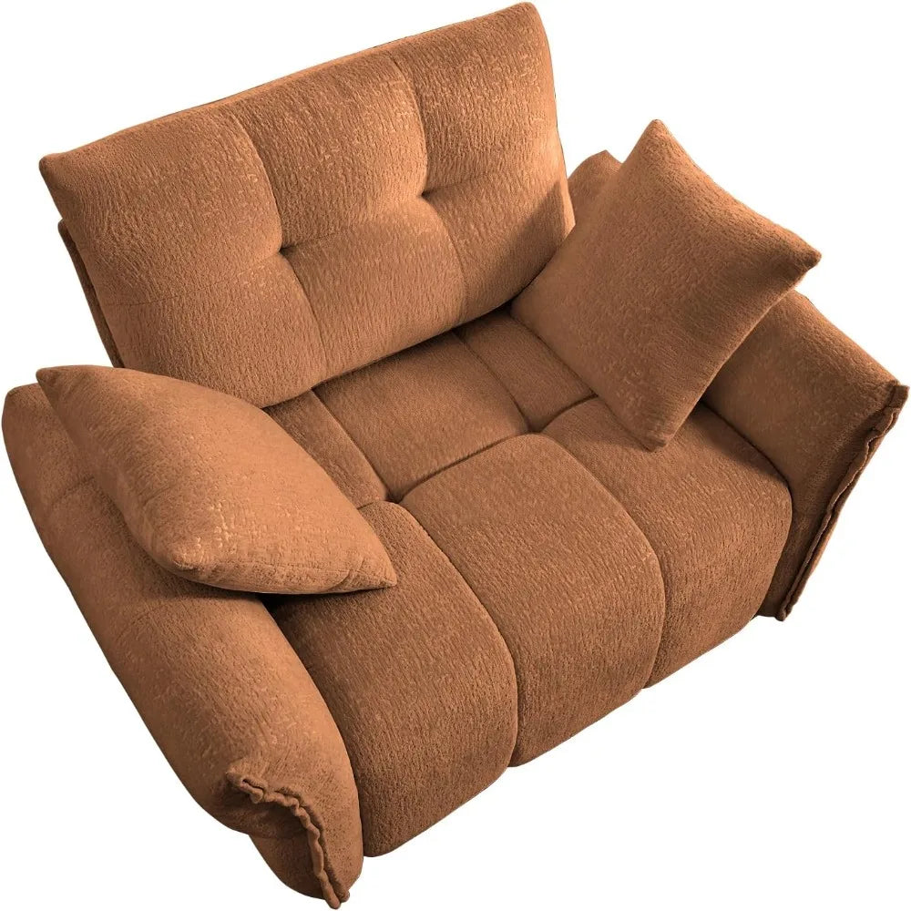 47.2" Modern Chenille Armchair Sofa with 2 Throw Pillows & Ergonomic Design, Deep Seat Couch with High-Resilience Cushions & Stu