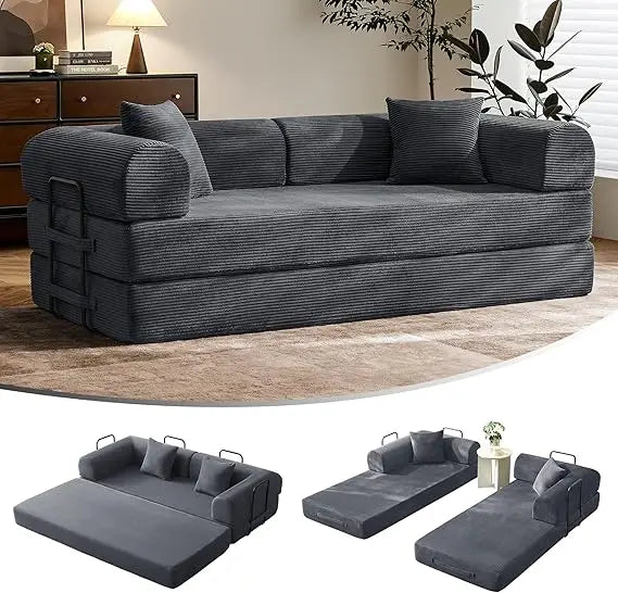 Modular Corduroy Sleeper Sofa with Removable Armrests and Fixed-Shape Frame, Folding Mattress Couch for Sleep