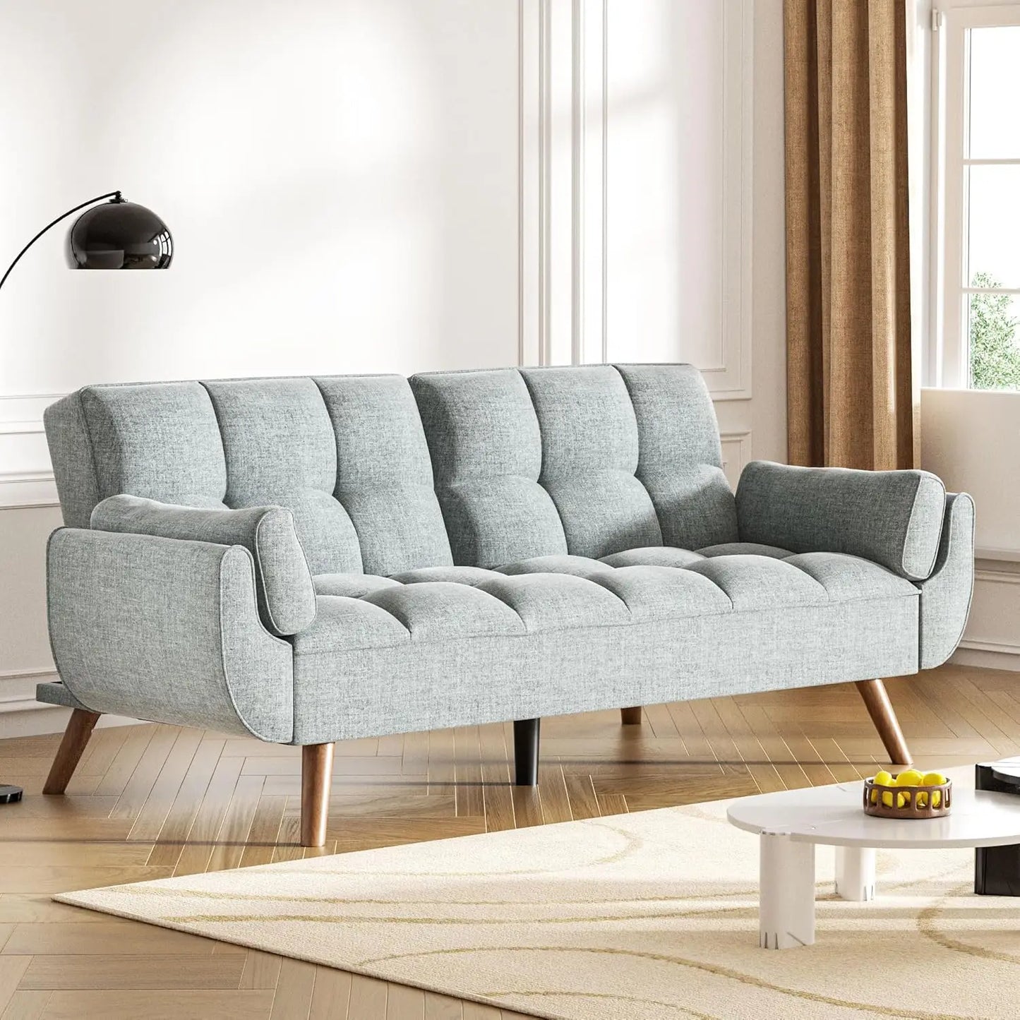 75.4" Futon Couch, Convertible Loveseat Sleeper Couch with Adjustable Backrest for Small Spaces
