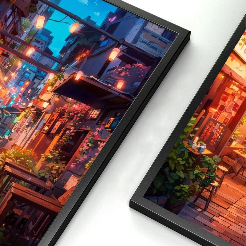 City Life Dining Street Bar Night Cafe Landscape Art Posters Prints Canvas Printing Wall Picture for Living Room Home Decor Gift