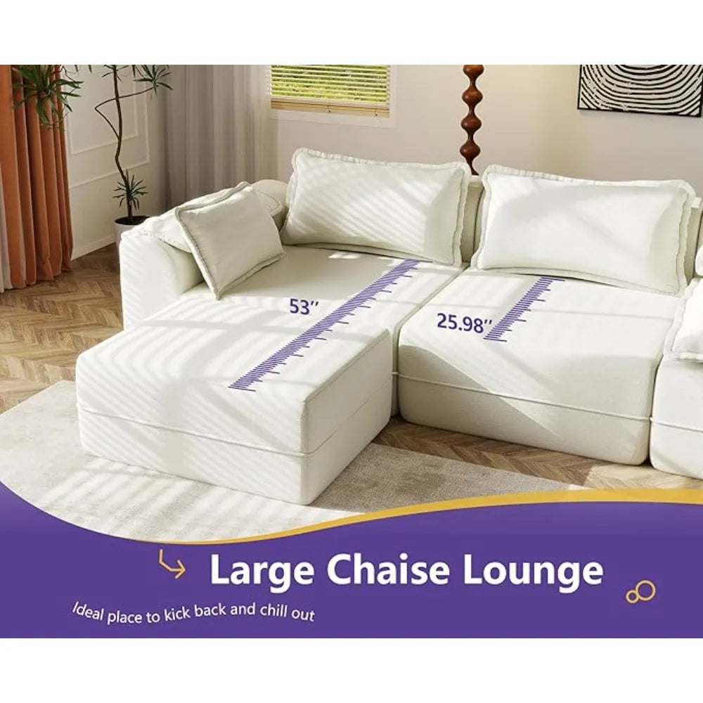 152" Cloud Modular Sectional – U-Shaped 4-Seater Couch with Ottomans, Deep Seat & Removable Cover for Living Room
