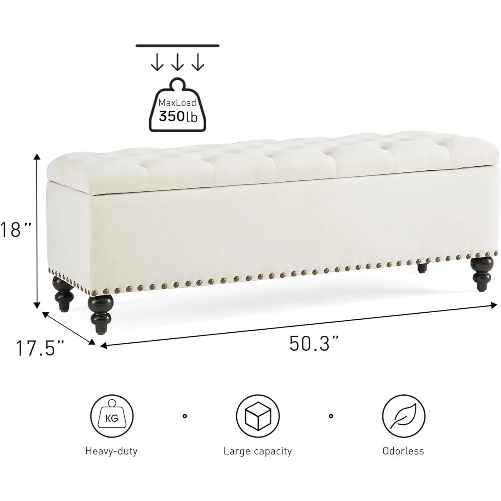 Button-Tufted Ottoman with Storage in Upholstered Fabrics, Large Storage Bench for Bedroom, Living Room, Entryway, Ottoman Benc