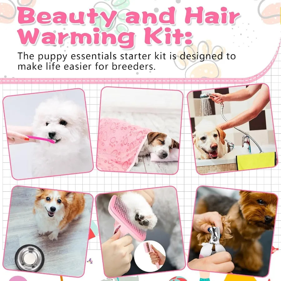 65 Pcs Puppy Supplies Starter Kit Small Dog Essentials Includes Dog Leash Toys Bowl Brushes Water Bottles pet Blankets Puppy Ac