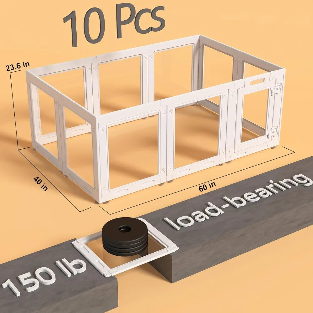 Acrylic Dog Playpen with Door, 23.6 Puppy Playpen, Easy Assemble Pet Fence, 10-Panel for Puppies/Small Dog Play Pen Indoor