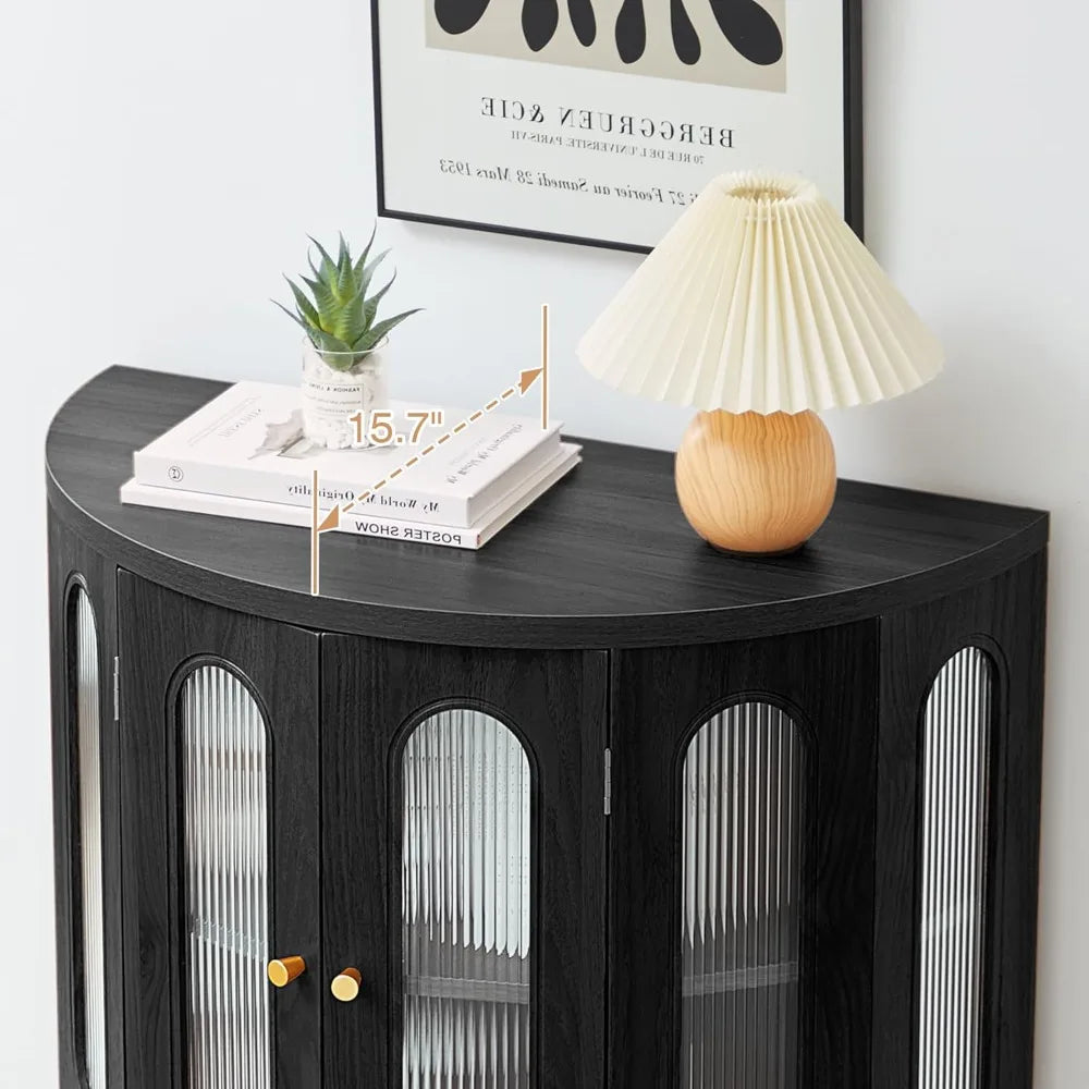 31 Inch Sideboard Buffer Cabinet with Storage, Semi-Circular Modern Storage Cabinet, Wood Finish and Acrylic Door