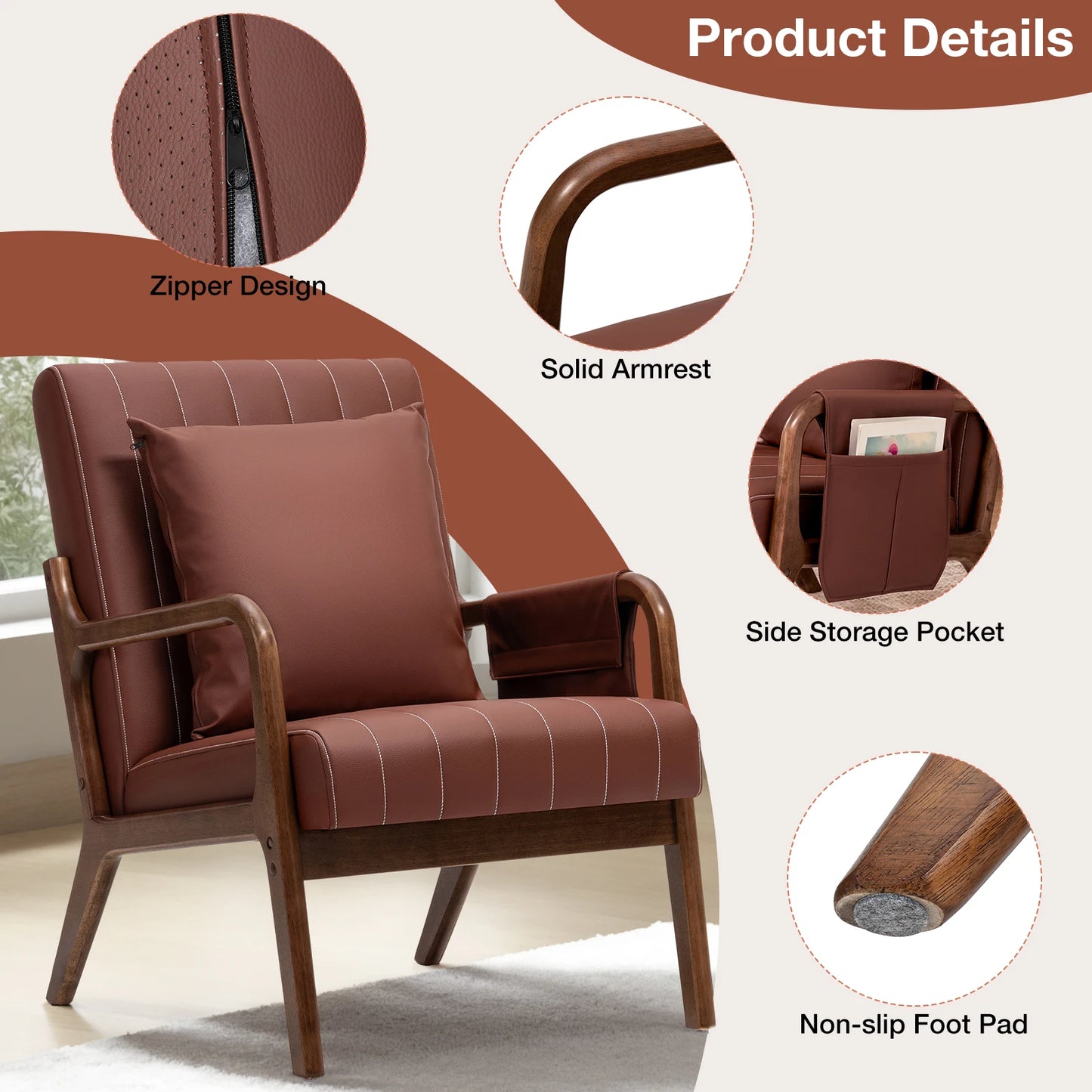 Accent Chairs for Living Room Bedroom, Accent Chair,Mid Century Modern Chair, Arm Chair with Wood Frame & Soft Cushion