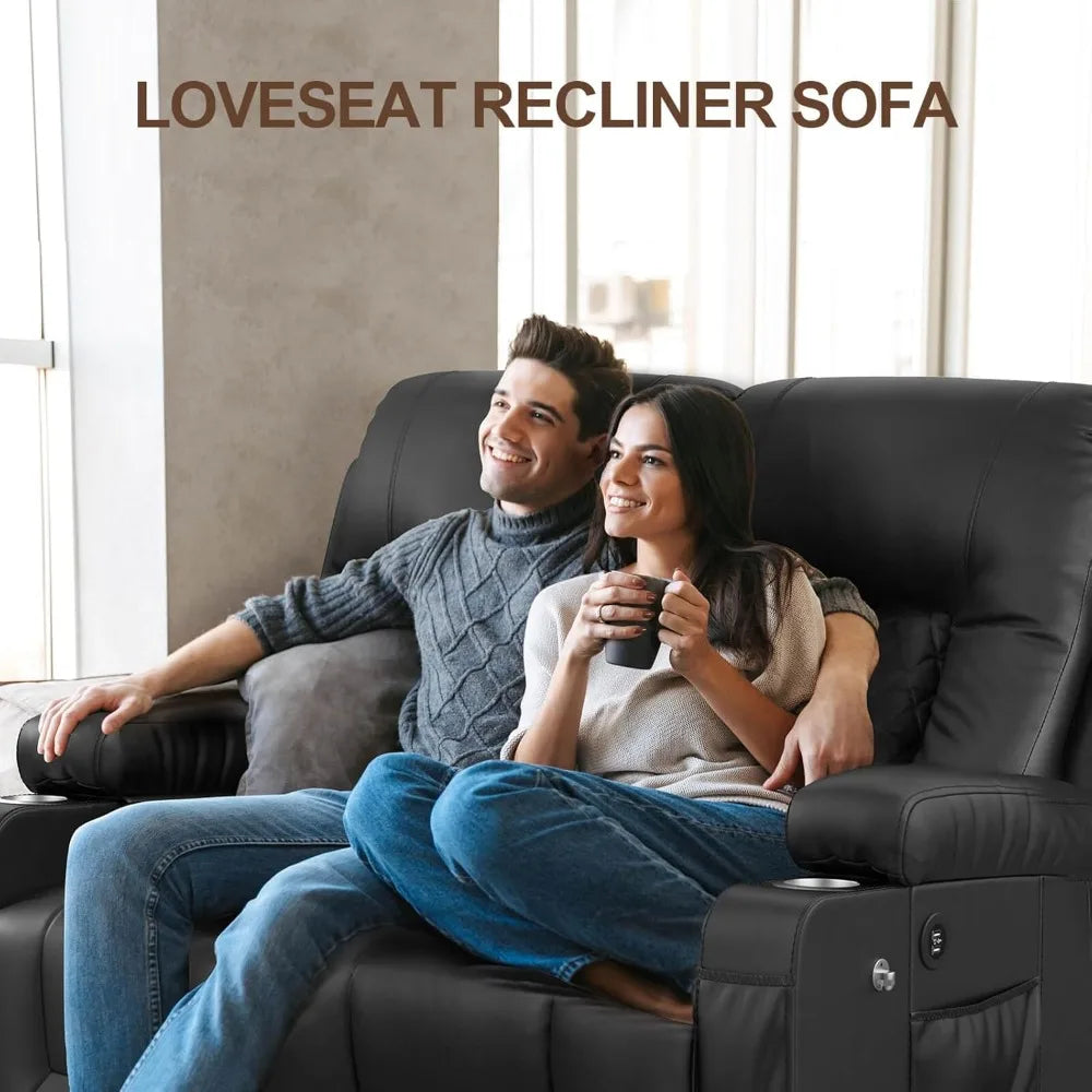 Loveseat Recliner Sofa, 2 Seater Reclining Loveseat sofa, PU Leather RV Loveseat Couch, FSC Certified Recliner Chair for Living