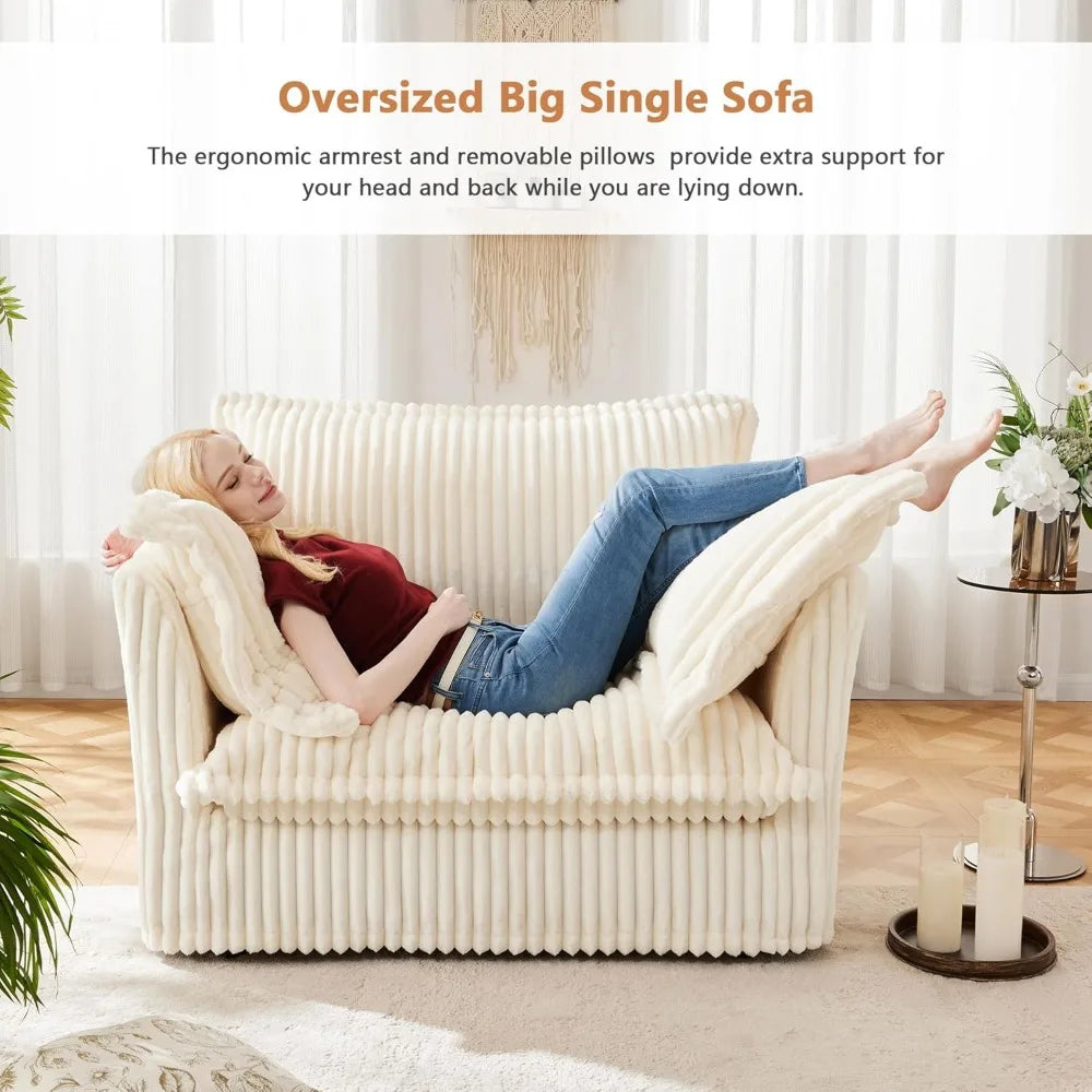 Oversized Modular Sectional Sofa Chair, 49” Corduroy Fabric Single Armchair Comfy Deep Seat Couch Sofa with Big Toss Pill