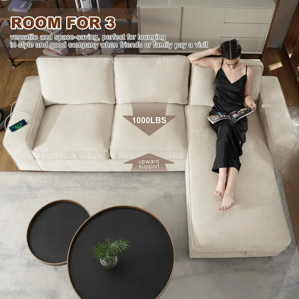 Luxury-Style 99” L-Shape Convertible Sectional Couches Sofas with 190L Storage Chaise,Chenilee Sofas with Removable Cushion