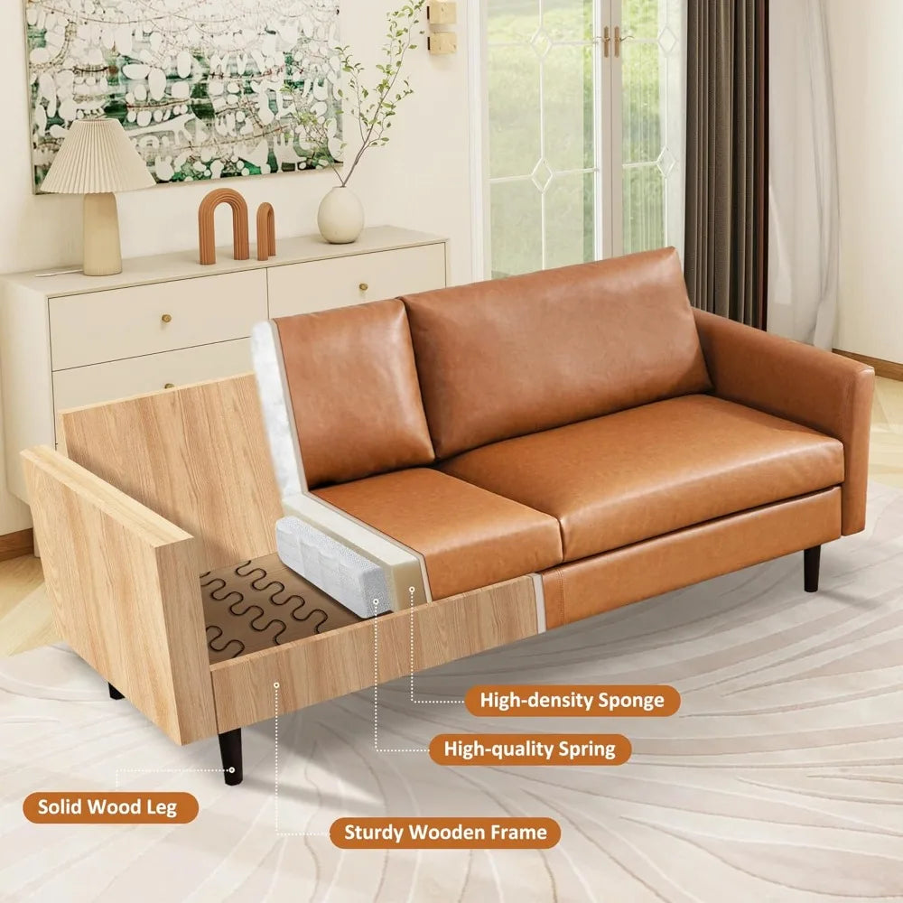 80" Faux Leather Couch, Mid Century Modern Sofa Living Room, 3 Seater Sofa for Small Space Bedroom Office Apartment