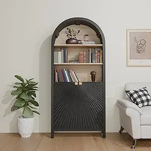 45.67" Freestanding Arched Bookcase, Modern 4-Tier Arched Bookshelf,Wooden Bookshelves for Home Office, Living Room,Black