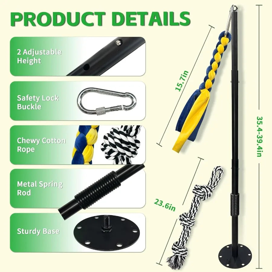 Tether Tug Outdoor Dog Toy Interactive Exercise Game in Yard Tether Tug with 2 Rope Toy and Bell for Large Medium Small Dog Pul