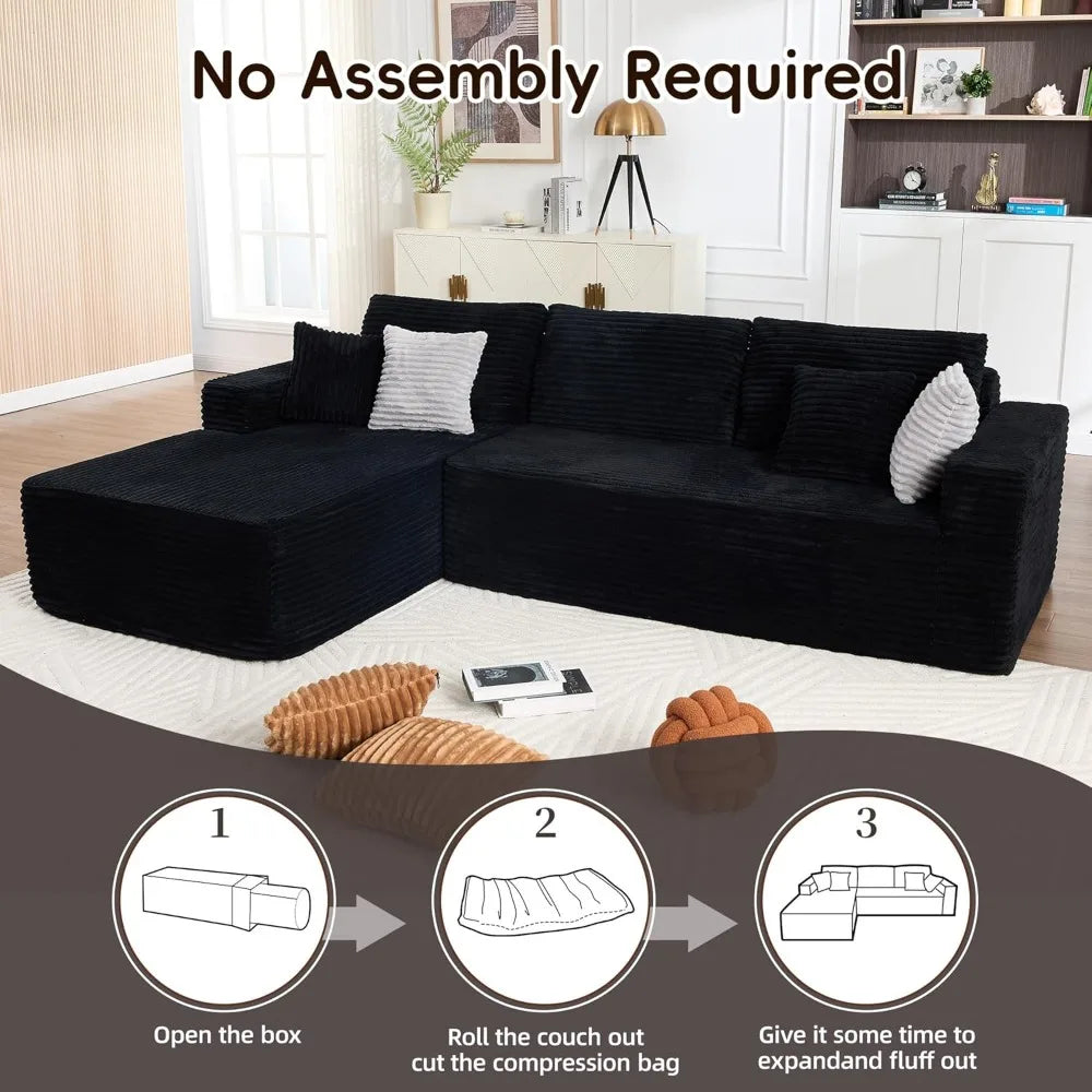 Boneless Couches for Living Room, Modular Sectional Sofa with Oversized Chaise, L-Shape Cloud Couch with Deep Seat, High-Density