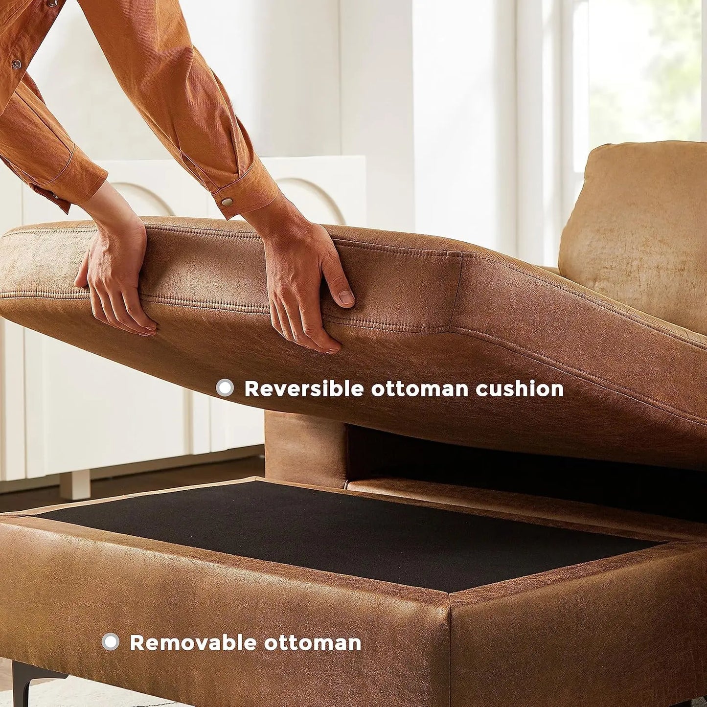 Modular Sectional Sofa, 100" Faux Leather 3-Seater Convertible Sofa with Chaise Modern Sectional Couches for Living Room