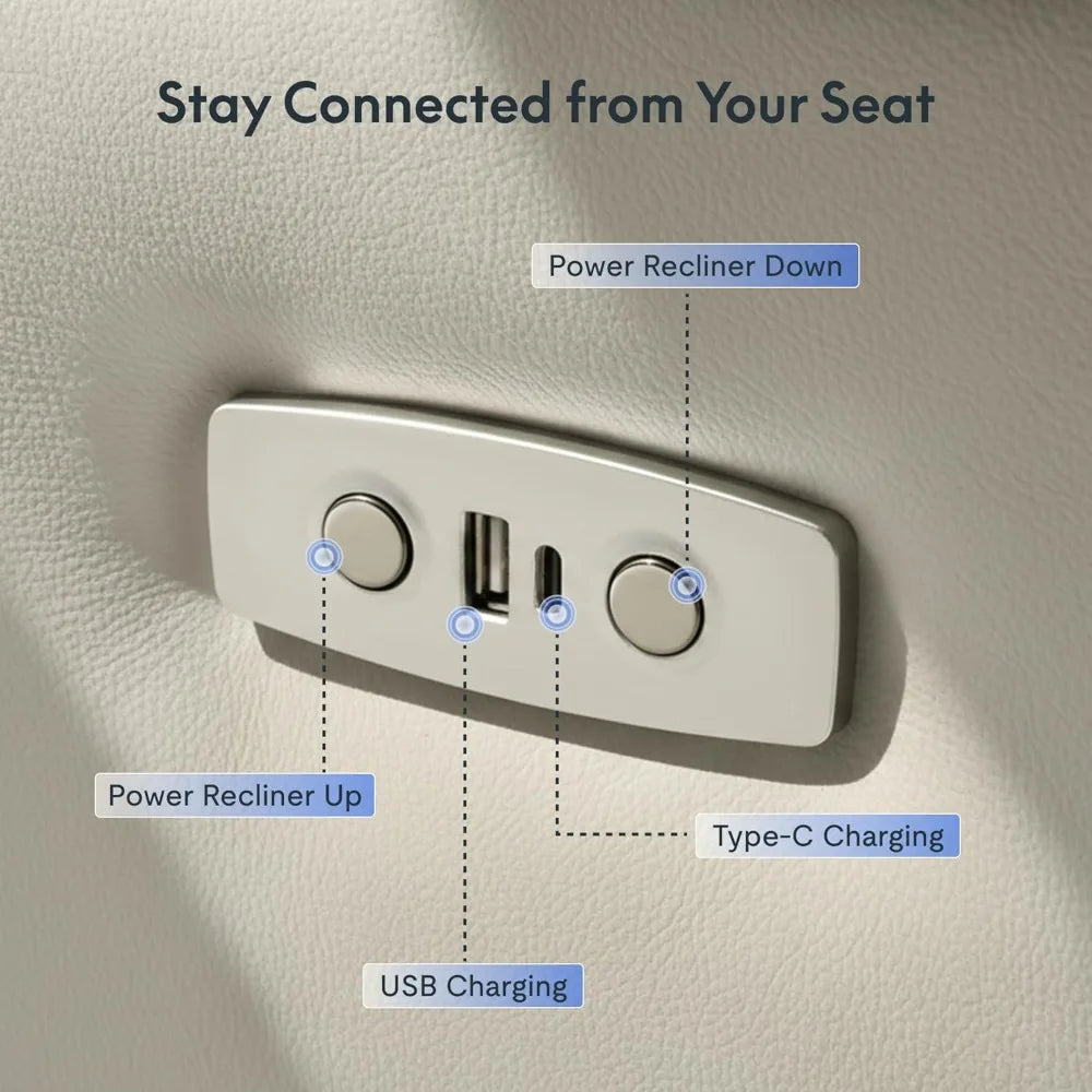 Lune Genuine Leather Power Recliner Chair with Tray Table & Adjustable Headrest, Real Leather Electric Recliner