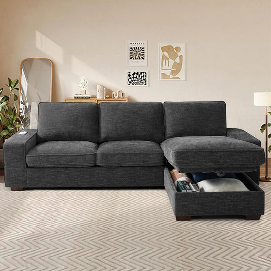 Luxury-Style 99” L-Shape Convertible Sectional Couches Sofas with 190L Storage Chaise,Chenilee Sofas with Removable Cushion