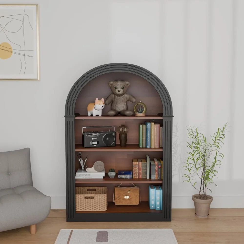 45.67" Freestanding Arched Bookcase, Modern 4-Tier Arched Bookshelf,Wooden Bookshelves for Home Office, Living Room,Black