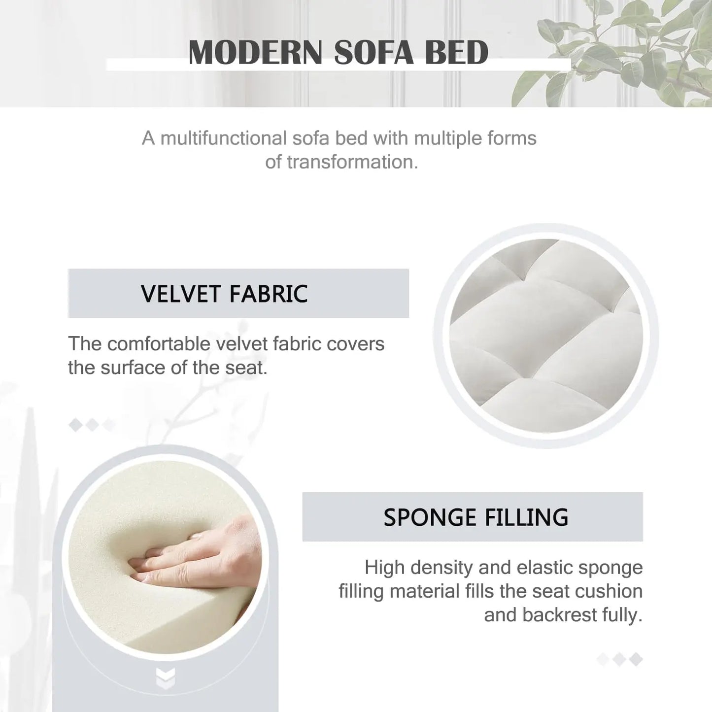 Sleeper Sofa Bed, 3 in 1 Sofa Bed Pull Out Couch Bed with Adjustable Backrest, Modern Sofa Bed