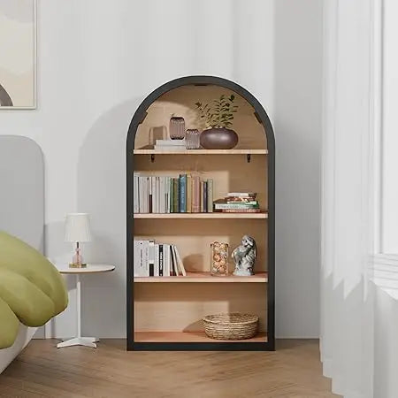 45.67" Freestanding Arched Bookcase, Modern 4-Tier Arched Bookshelf,Wooden Bookshelves for Home Office, Living Room,Black