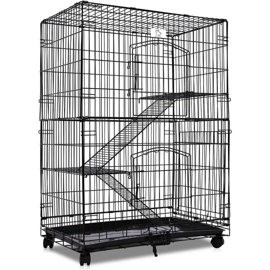3 Tier 43 Inch Cat Cages Indoor,Cat Enclosure for Kitten,Cat Crate Enclosure Playpen,Metal Indoor Cat Cage, Cat Kennels for Cats