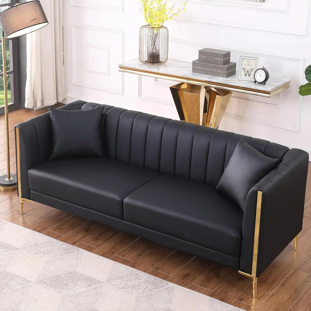 78'' Sofa,  Couches for Living Room, Comfy Sofas Faux Leather Sofa 3 Seater Couches with 2 Throw Pillows
