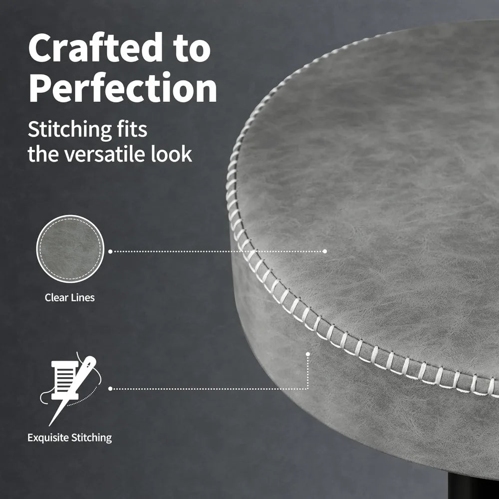 Adjustable Bar Stools Set of 2 Backless Kitchen Barstools with Round Seat 360°Swivel Counter Height Bar Stools Modern Microfiber