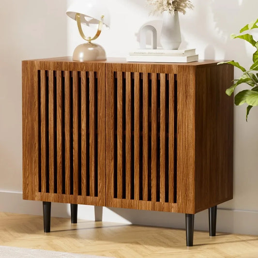 Farmhouse Storage Cabinet, 31.5" Buffet Accent Cabinet with 2 Doors and Adjustable Shelf, Sideboard Coffee Bar with Solid Wood F