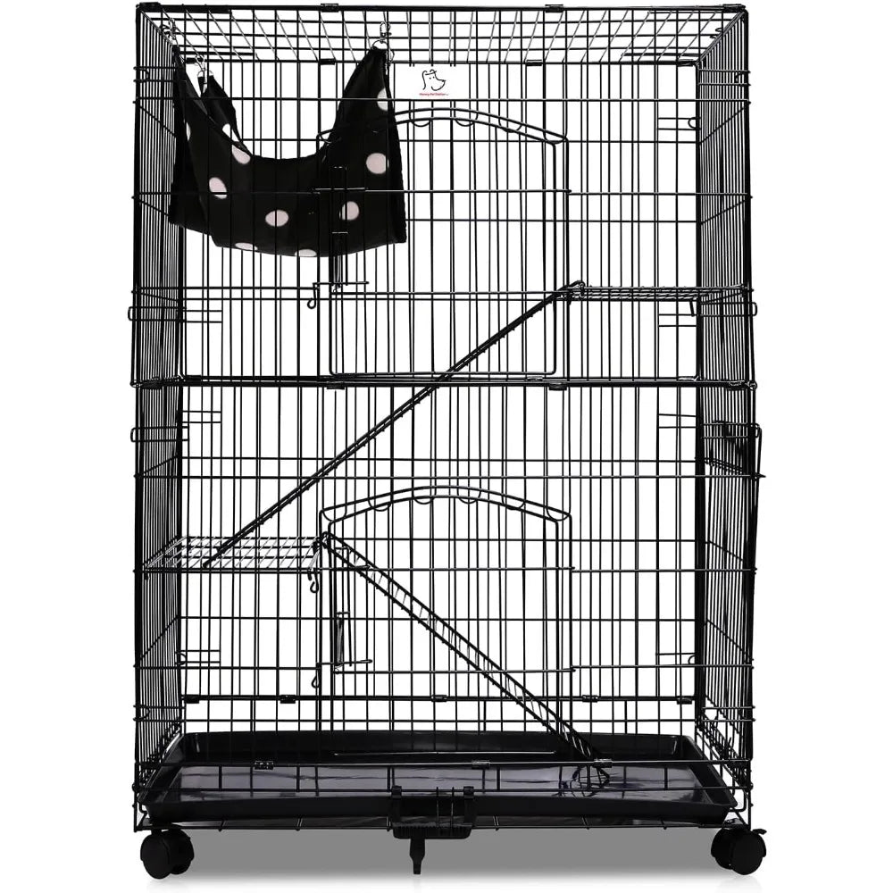 3 Tier 43 Inch Cat Cages Indoor,Cat Enclosure for Kitten,Cat Crate Enclosure Playpen,Metal Indoor Cat Cage, Cat Kennels for Cats