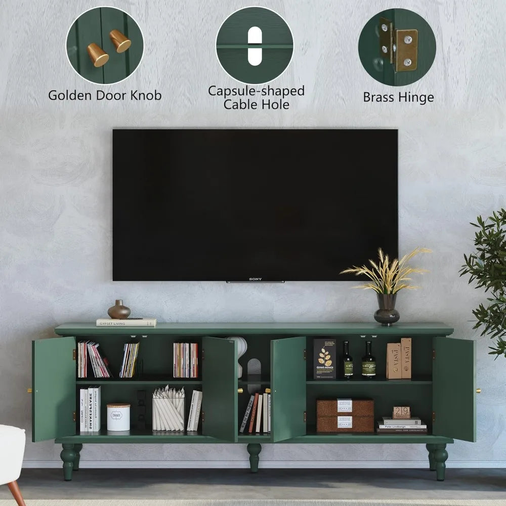 67" Mid Century Modern TV Stand with Window Design,Wood Entertainment Center with Open Shelf,Up to 70" Media TV for Living Room