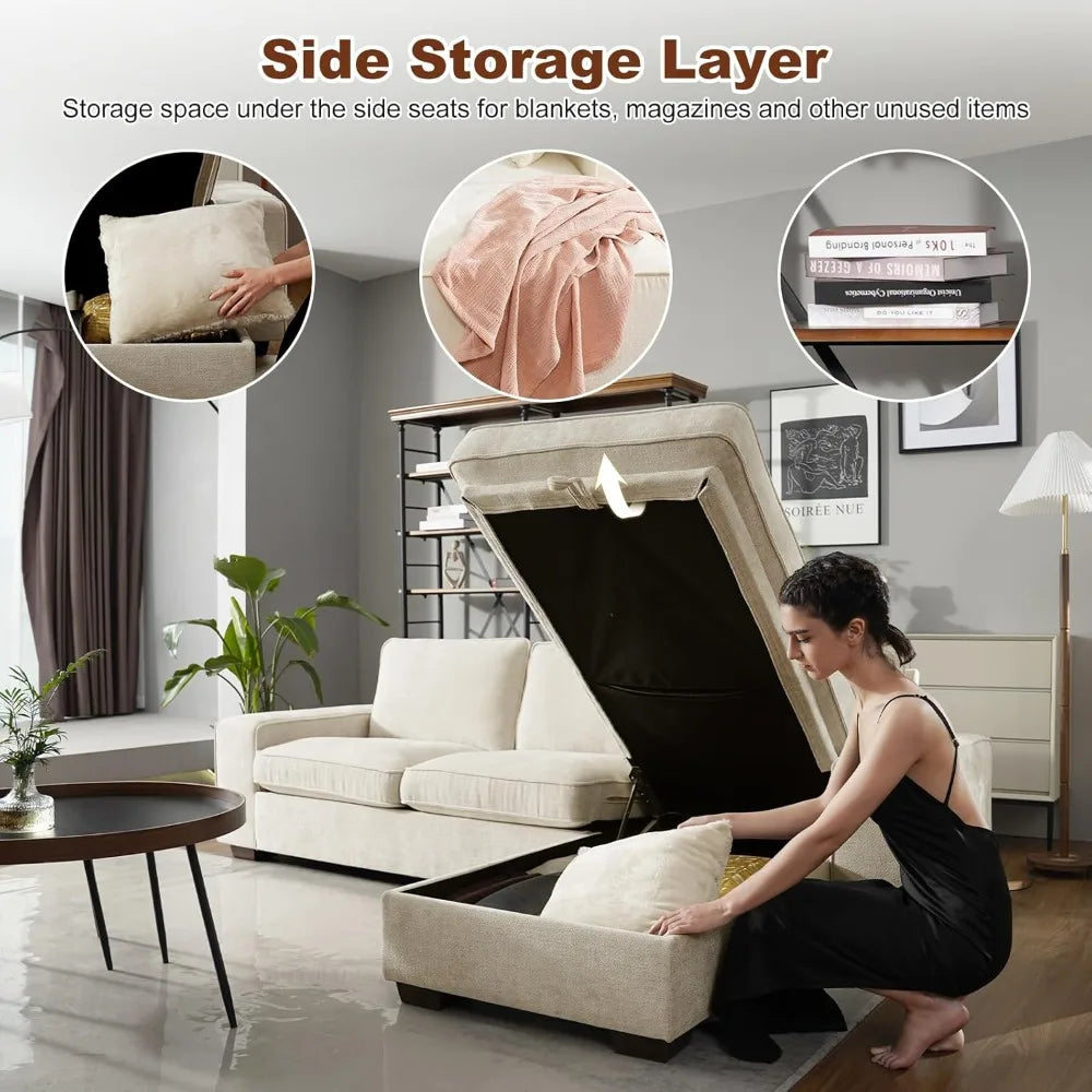 Luxury-Style 99” L-Shape Convertible Sectional Couches Sofas with 190L Storage Chaise,Chenilee Sofas with Removable Cushion