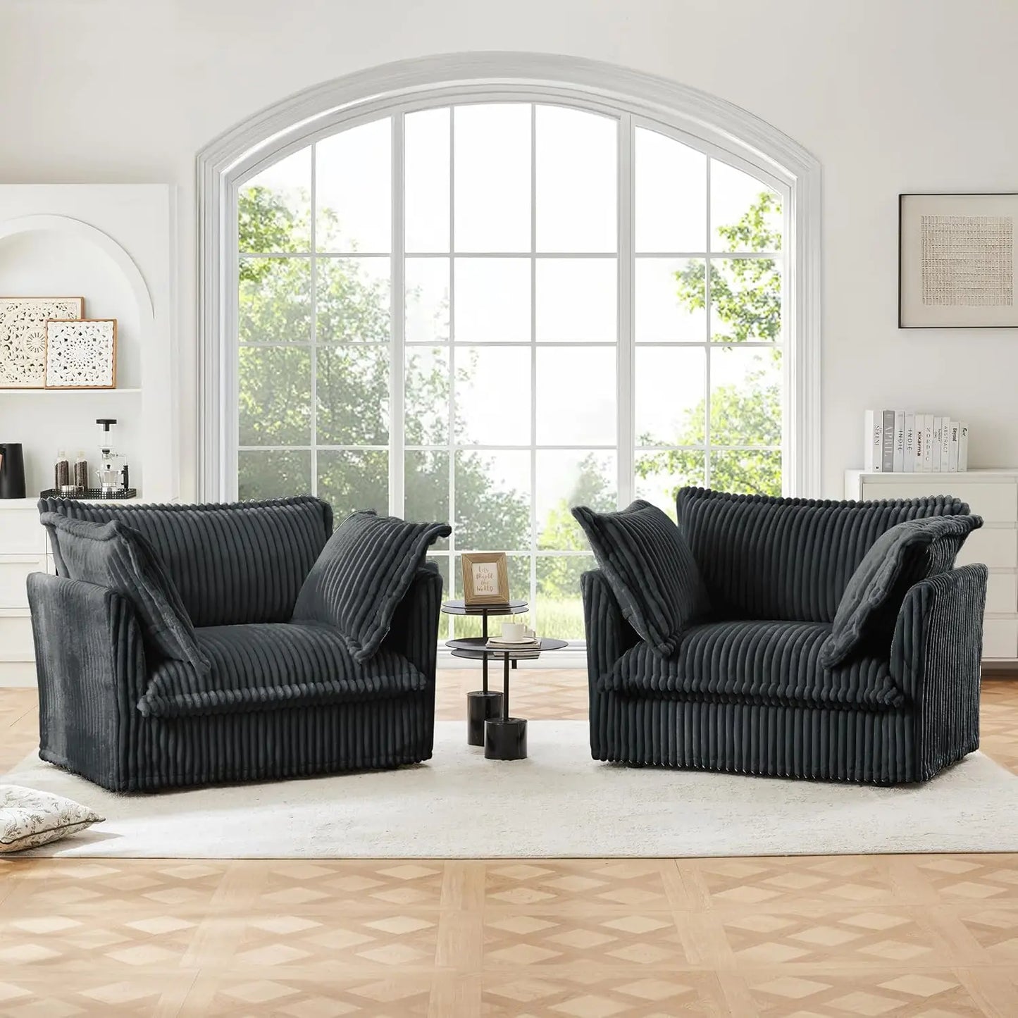 Oversized Modular Sectional Sofa Chair, 49” Corduroy Fabric Single Armchair Comfy Deep Seat Couch Sofa with Big Toss Pill