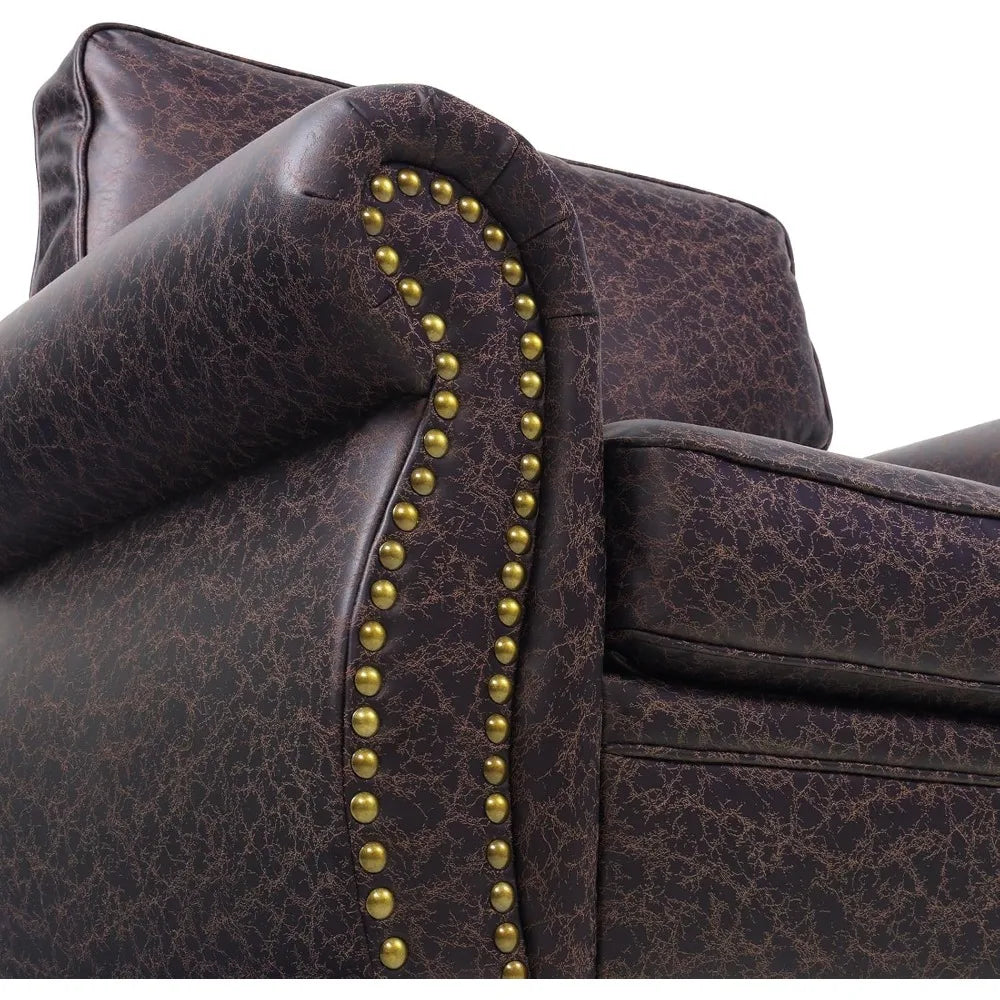 Living Room Furniture Sets,Sofa Sets and Couch Sets for Living Room,Mid-Century Vintage Sofa Couches with Rivet Design (Brown, S