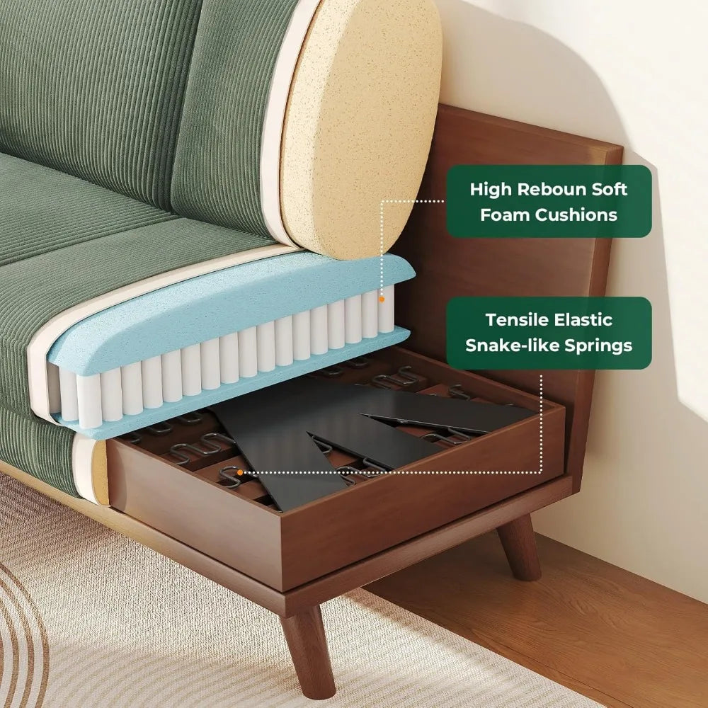 Comfy Corduroy with Spring Cushion, Solid Wood Frame, Modern Deep Seat, Bedroom & Living Room, Office Couch