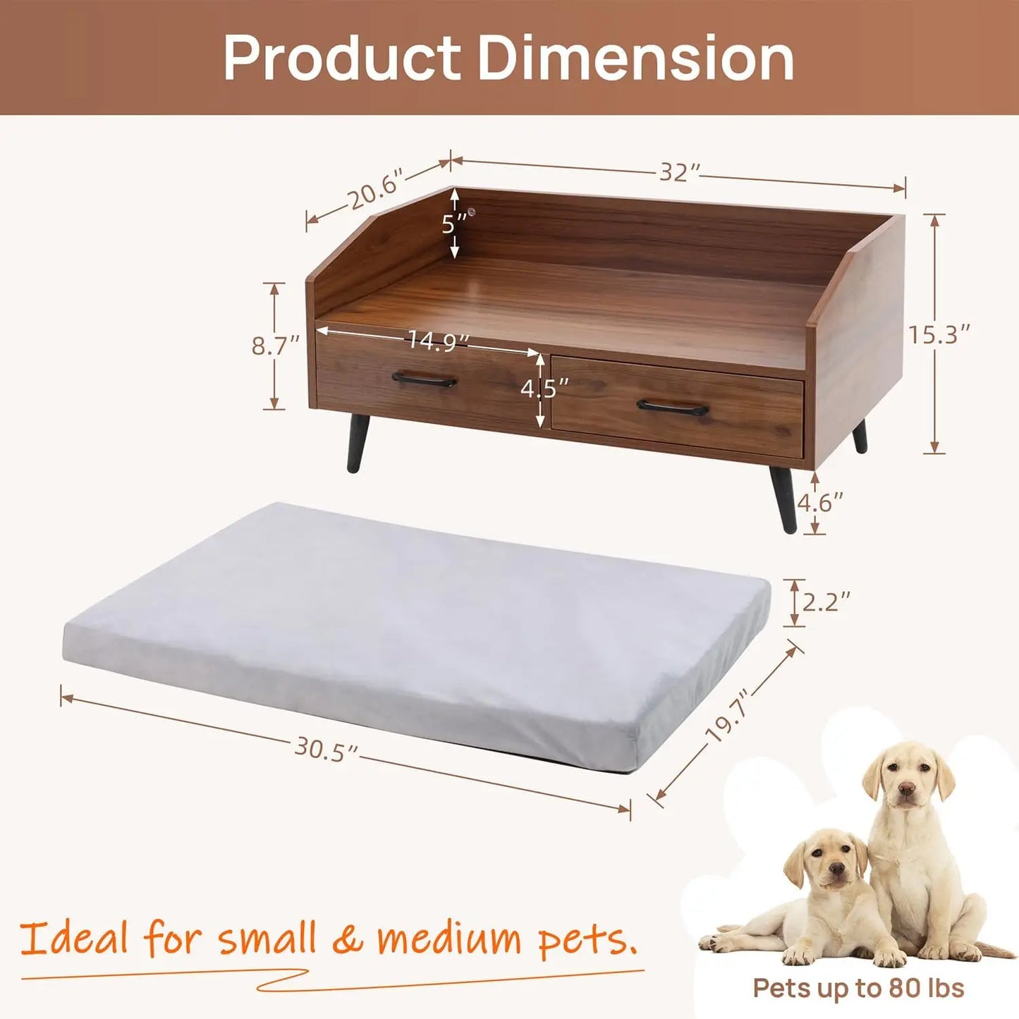 Elevated Dog Beds Frame with Mattress, Raised Wood Pet Bed Sofa Indoor for Large Medium Small Dogs Cats (Grey)