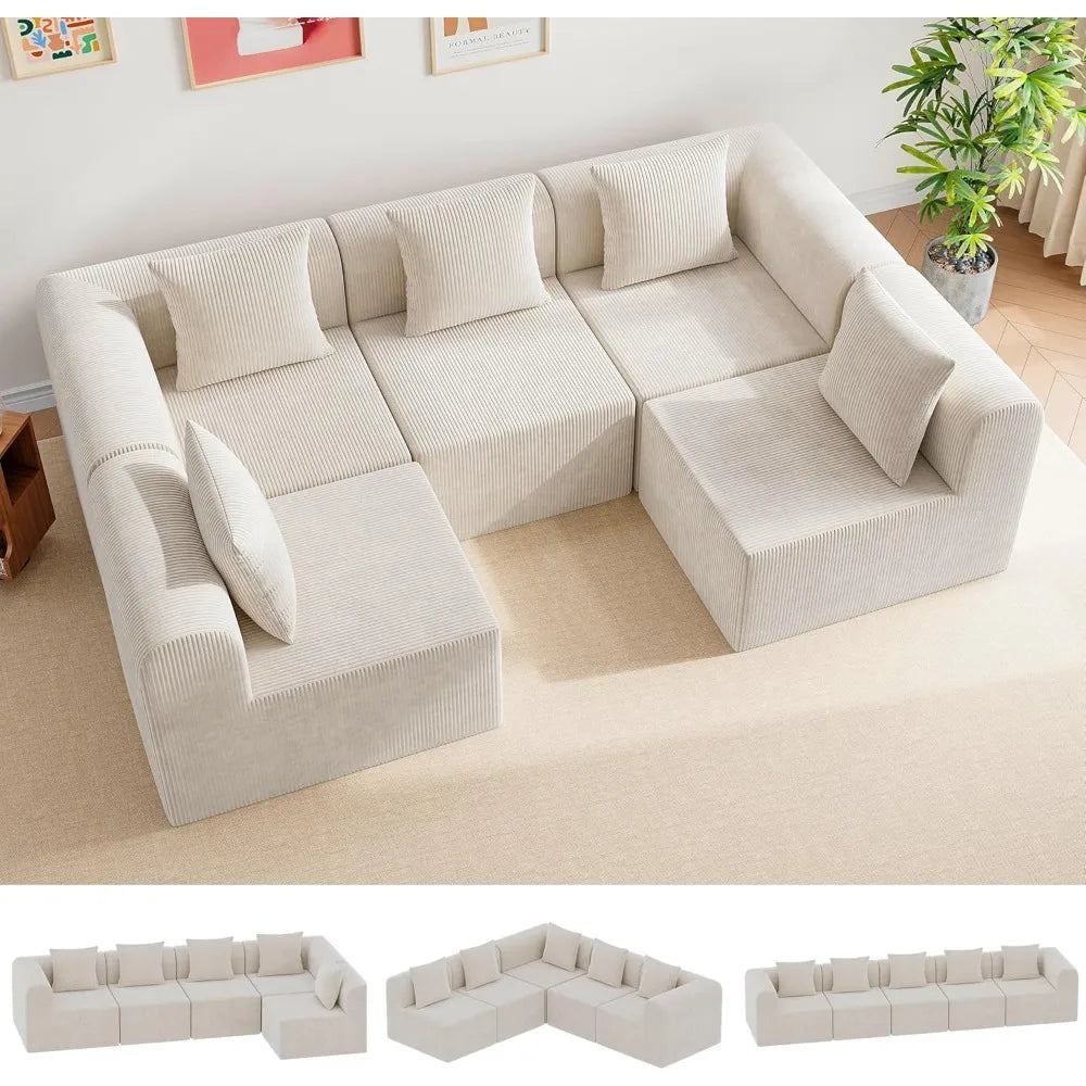 couch for small living room, 73" small sofa with reversible ottoman, 3 seat l-shaped sofas, comfy couches for apartment (linen