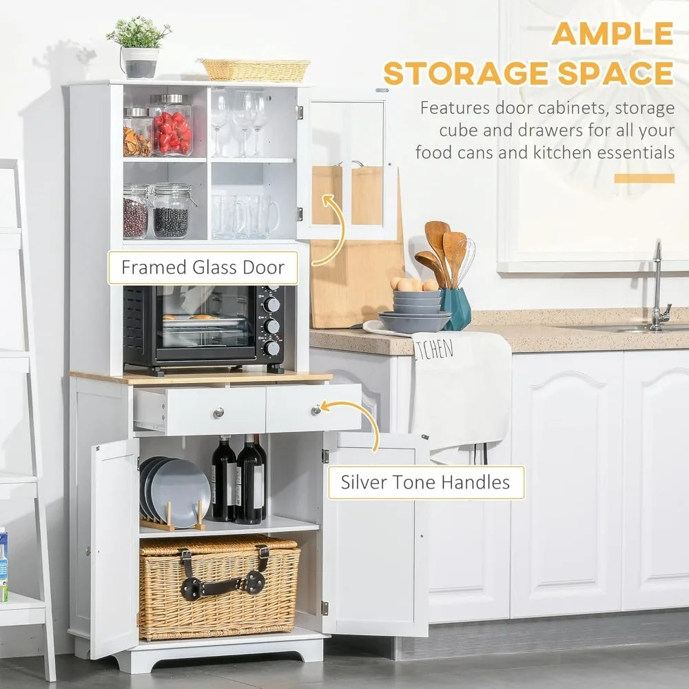 Kitchen Buffet with Hutch, Microwave Cabinet with Framed Doors, Drawers, Open Countertop, Cupboard for Dining Room