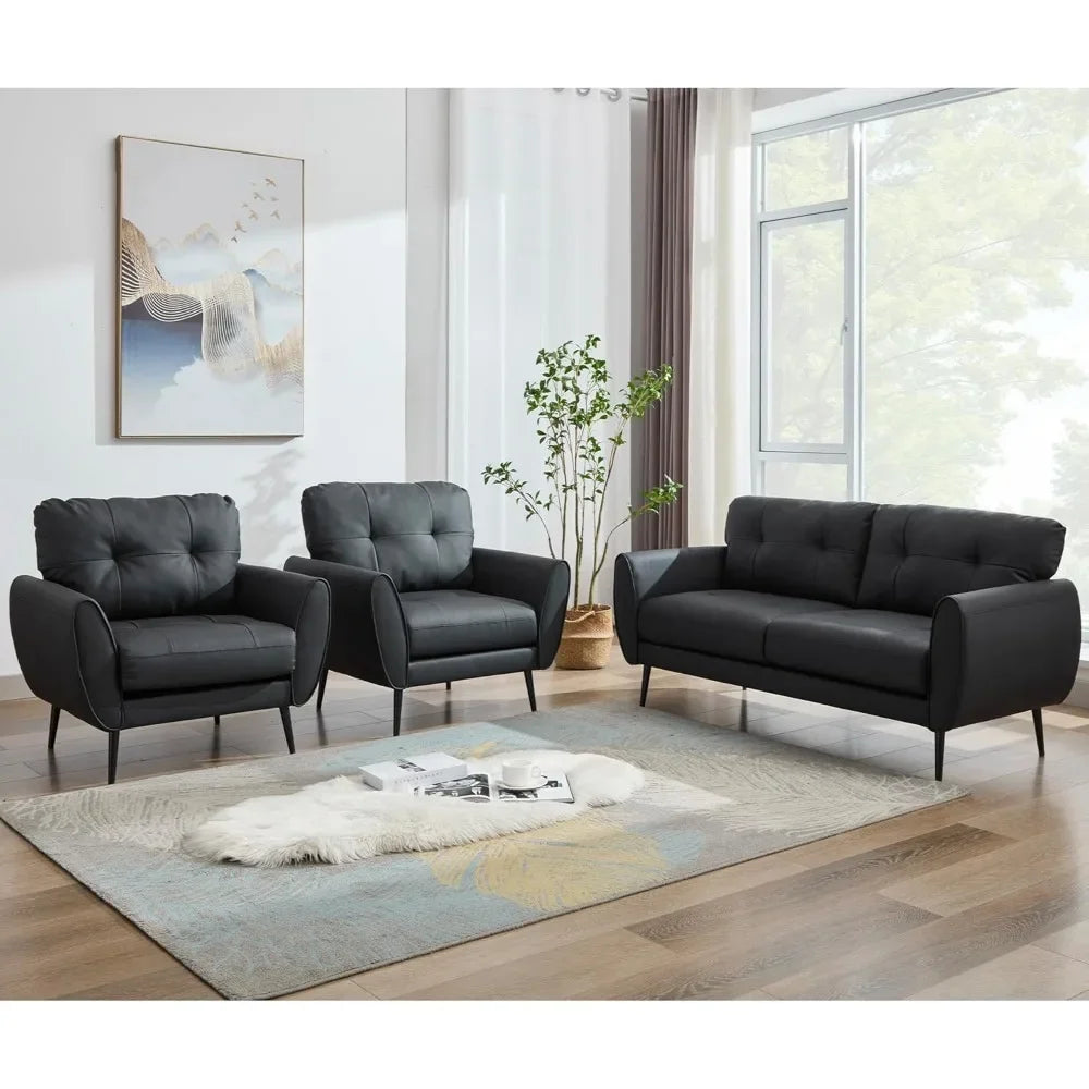 Sofa Couch 61" Small Loveseat Couches for Living Room Leather Couch Mid Century Modern Tufted Mini Sofa Comfy Office