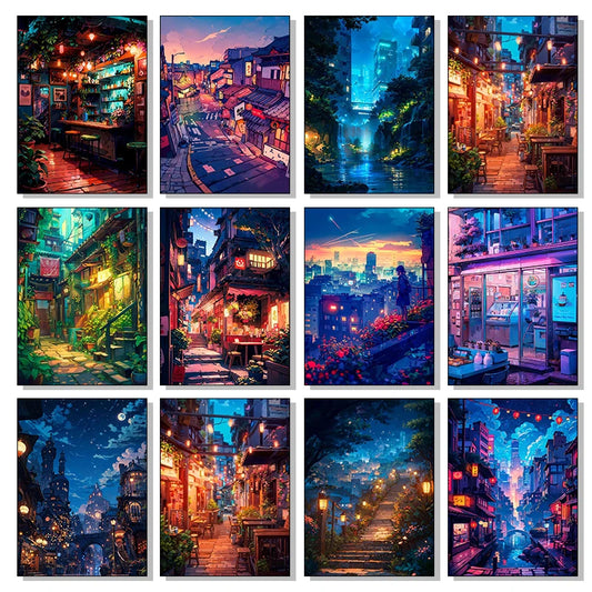 City Life Dining Street Bar Night Cafe Landscape Art Posters Prints Canvas Printing Wall Picture for Living Room Home Decor Gift