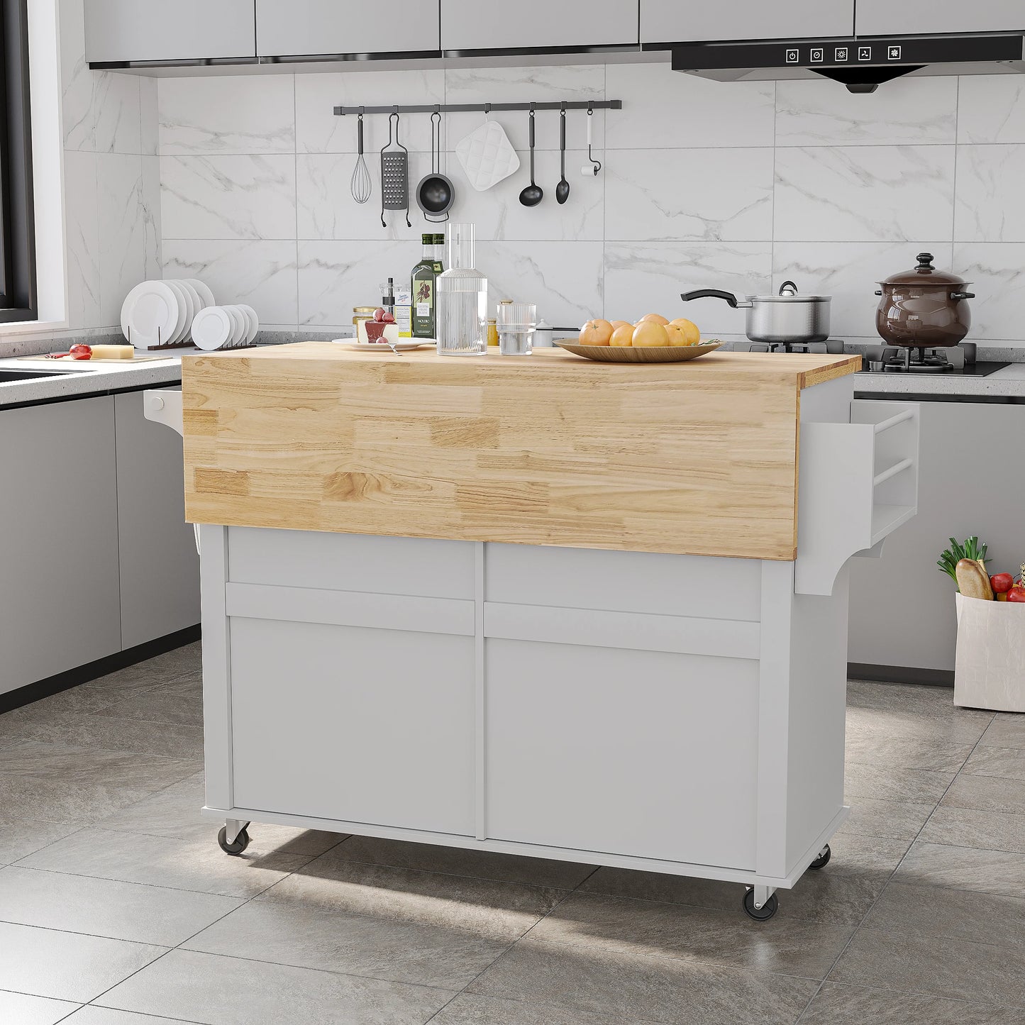 Rolling Kitchen Island with Drop Leaf – Movable Kitchen Carts on Wheels Island with Storage Cabinet, Island Table for Kitchen