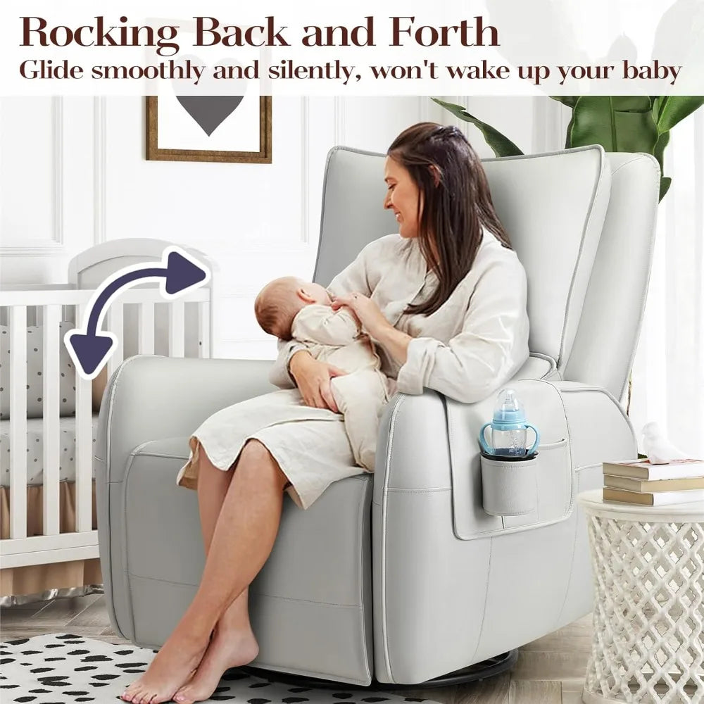 Power Recliner Rocking Chair Nursery Gliders, Electric Swivel Rocker Recliner Chair, Comfy Upholstered Living Room Reclining