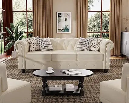Classic Chesterfield Sofa Set 82'', Tufted Sofa Couch Set with Solid Wood Legs Thick Cushion, Pet-Friendly 3-Seater Sofas Couch