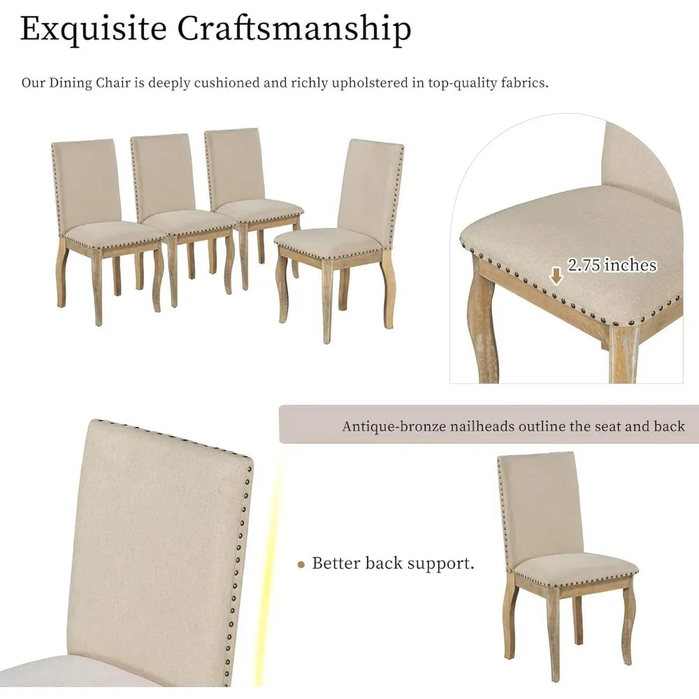 5-Piece Kitchen Table Set, Wood Round Extendable Dining Table and 4 Upholstered Dining Chairs, Farmhouse Dining Room