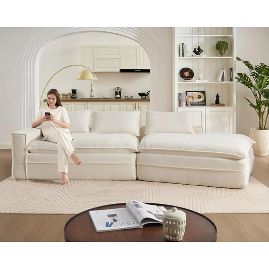 134" Fluffy Boneless Couch, Modular Deep Seat Sectional Sofa, Modern Corduroy Cloud Couch, Right Facing Chaise Sectional Couches