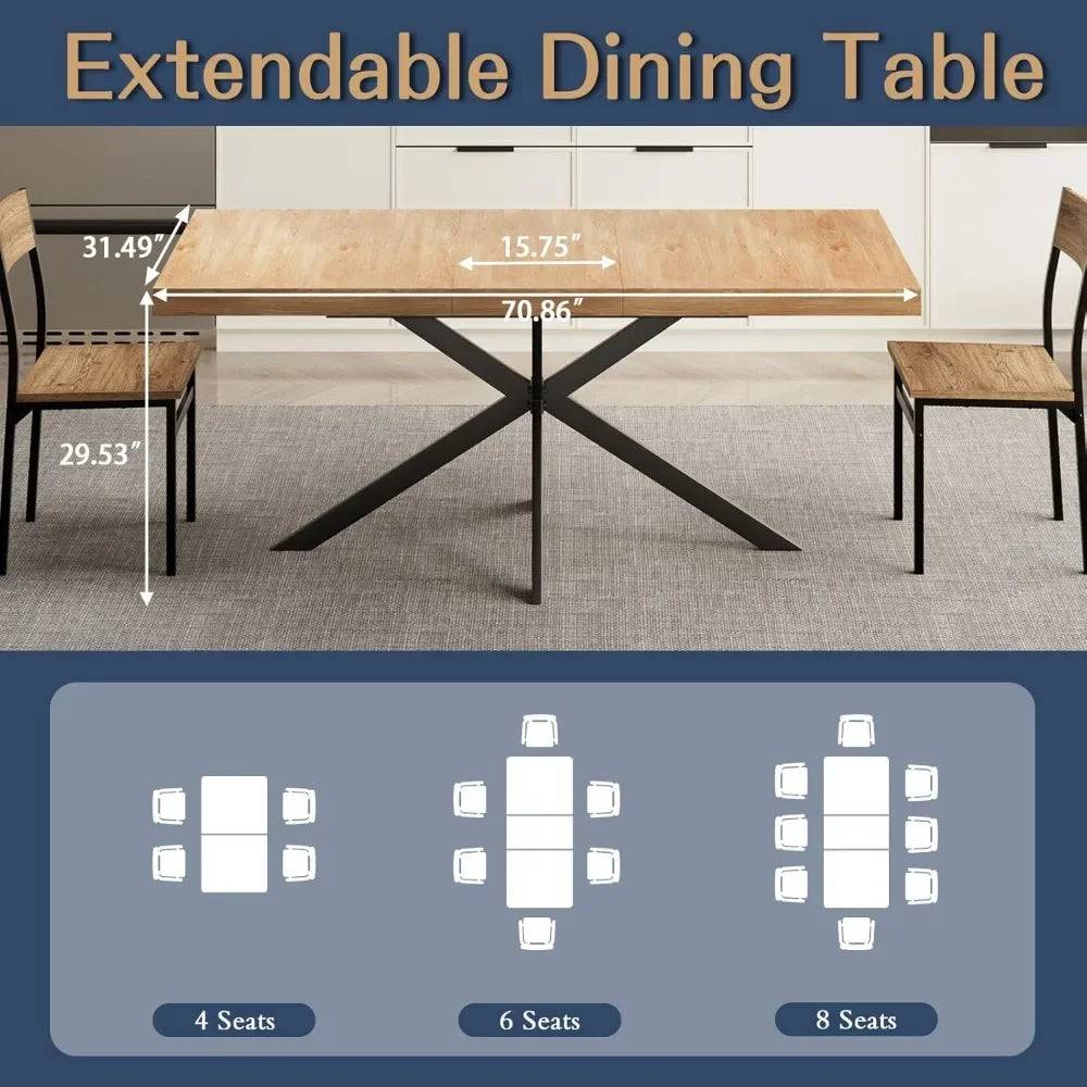 Extendable Dining Room Table 55''-70.9'' Rectangle Space Saving with Removable Leaves for 4-8 People