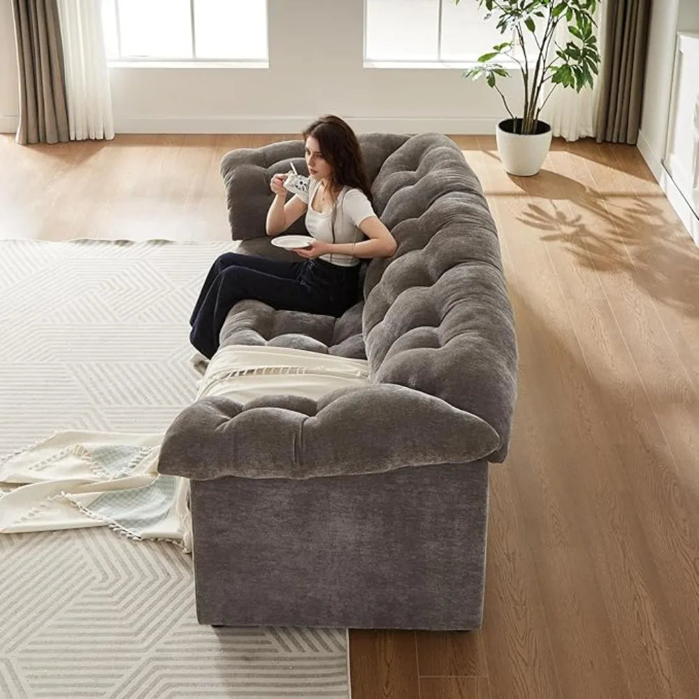 99.2" Cloud Couch Sofa for Living Room 3-Seater Oversized Couches with Thickened Armrests, Plush Chenille Fabric & Deep Seat