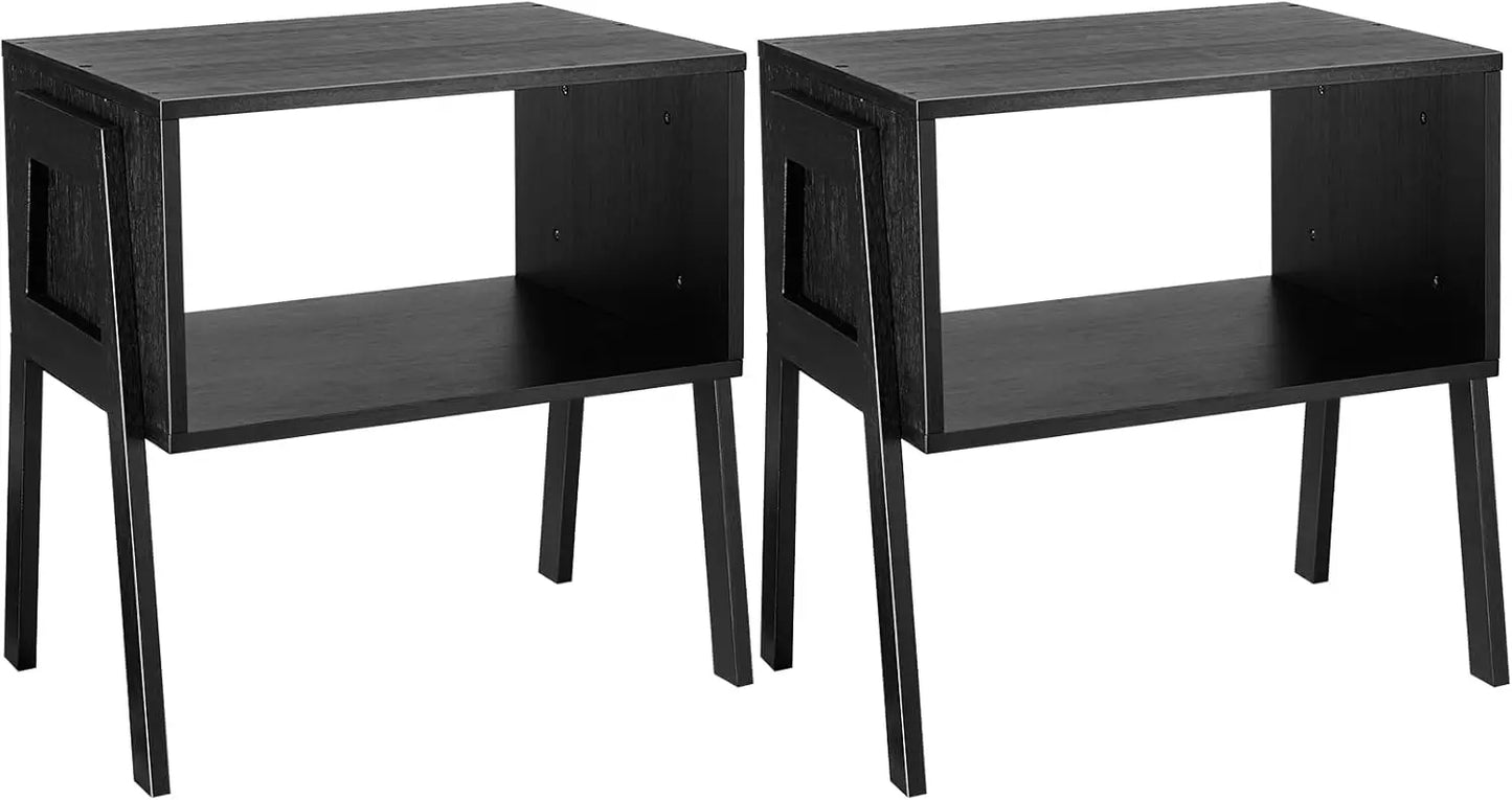 Bedside Tables, Stackable Bamboo Nightstands, Bamboo Side Tables for Bedroom & Living Room, End Table Night Stands, Set of 2, Bl