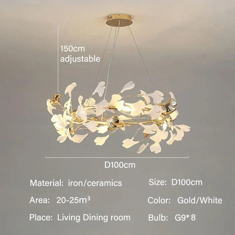 Modern Luxury Ginkgo LED Chandeliers Living Dining Room Home Pendant Lights Hotel Restaurant Decor Elegant Lights Fixture