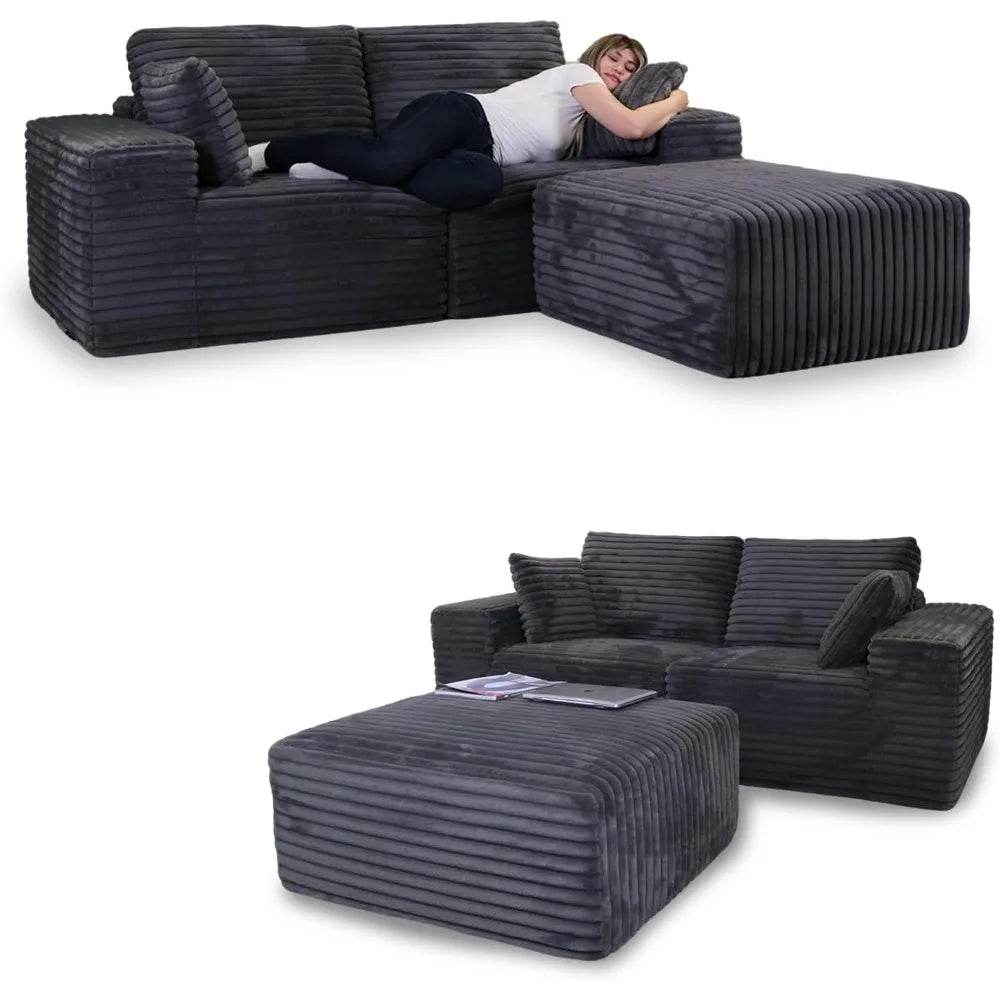 Boneless Couch with Ottoman, Cloud Sofa Modular Sectional Small L-Shaped Sofa, Memory Foam Couch, Upholstered Couches