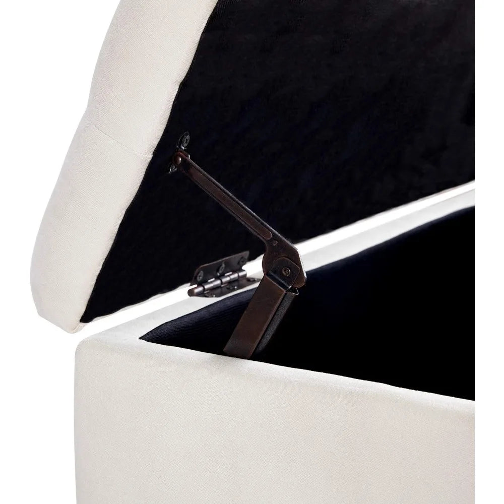 Button-Tufted Ottoman with Storage in Upholstered Fabrics, Large Storage Bench for Bedroom, Living Room, Entryway, Ottoman Benc